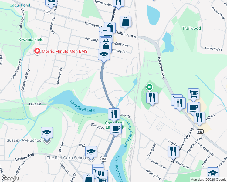 map of restaurants, bars, coffee shops, grocery stores, and more near 37 Farmhouse Lane in Morristown