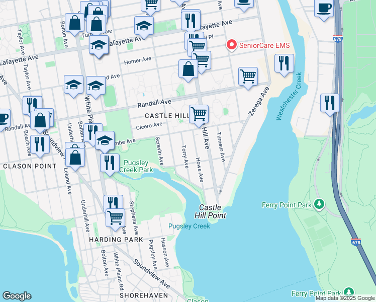 map of restaurants, bars, coffee shops, grocery stores, and more near 421 Torry Avenue in The Bronx