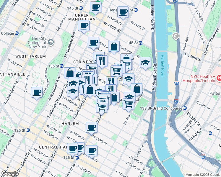 map of restaurants, bars, coffee shops, grocery stores, and more near in New York