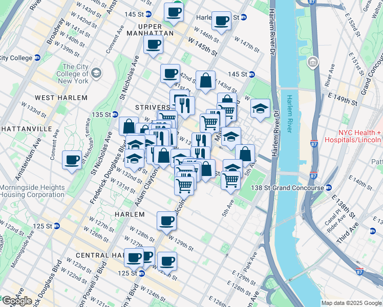 map of restaurants, bars, coffee shops, grocery stores, and more near in New York