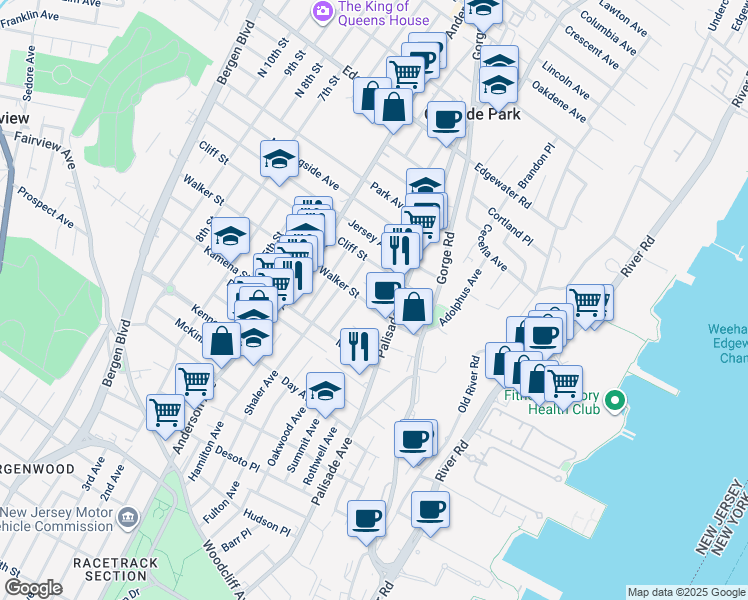 map of restaurants, bars, coffee shops, grocery stores, and more near in Cliffside Park