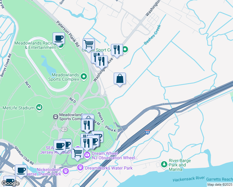 map of restaurants, bars, coffee shops, grocery stores, and more near 245 Paterson Plank Road in Carlstadt