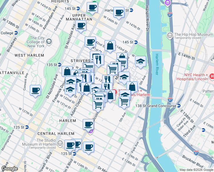 map of restaurants, bars, coffee shops, grocery stores, and more near in New York