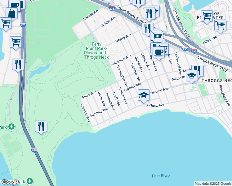 map of restaurants, bars, coffee shops, grocery stores, and more near 252 Buttrick Avenue in Bronx