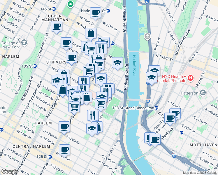 map of restaurants, bars, coffee shops, grocery stores, and more near in New York