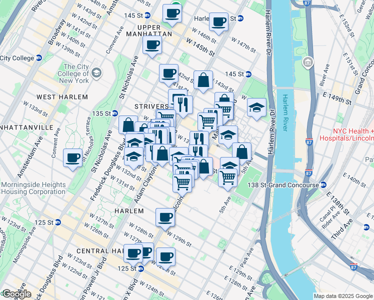 map of restaurants, bars, coffee shops, grocery stores, and more near in New York