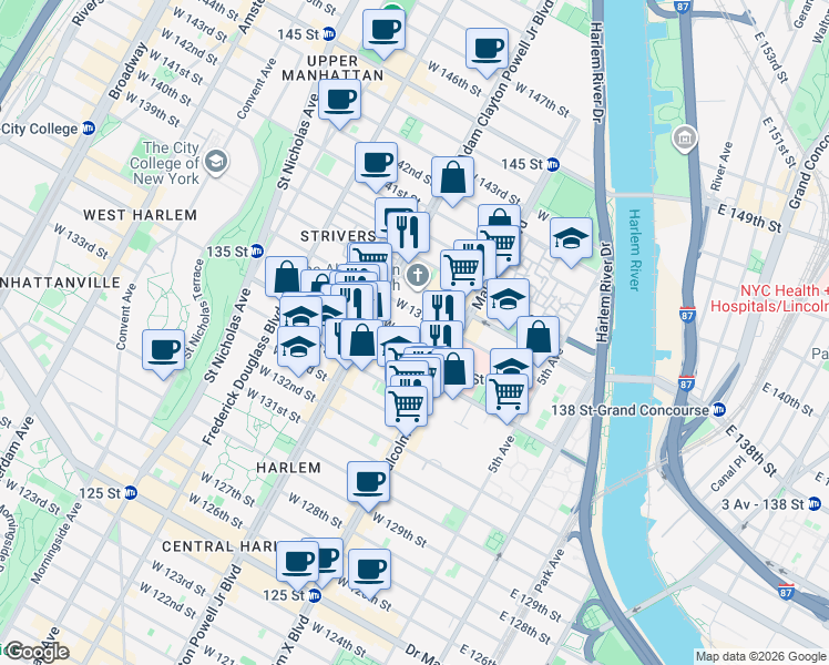 map of restaurants, bars, coffee shops, grocery stores, and more near in New York