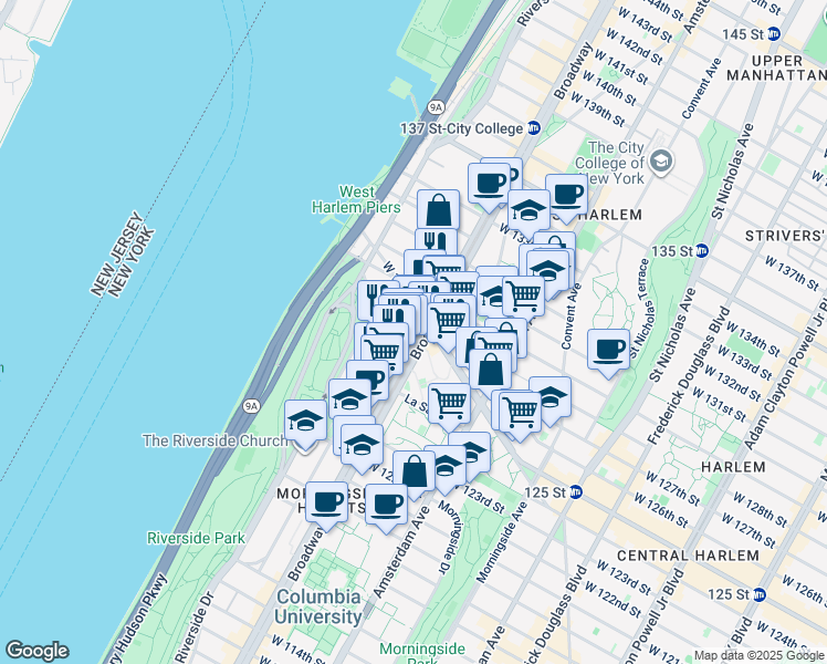 map of restaurants, bars, coffee shops, grocery stores, and more near in New York
