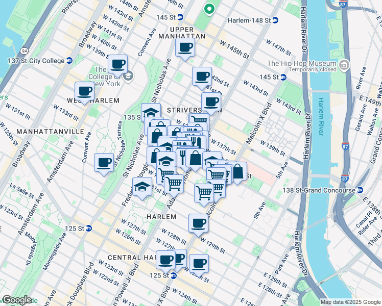 map of restaurants, bars, coffee shops, grocery stores, and more near in New York