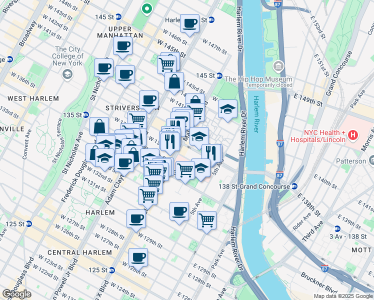 map of restaurants, bars, coffee shops, grocery stores, and more near in New York