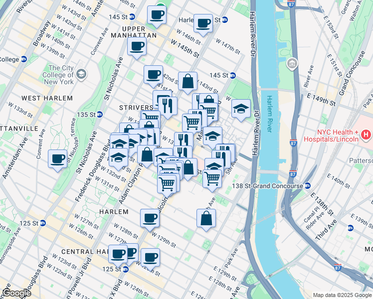 map of restaurants, bars, coffee shops, grocery stores, and more near in New York