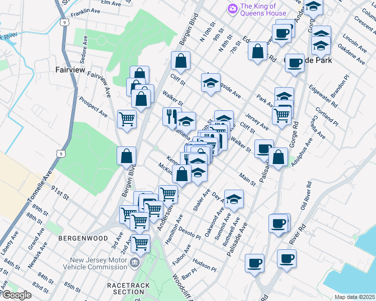 map of restaurants, bars, coffee shops, grocery stores, and more near 372 Roosevelt Street in Fairview