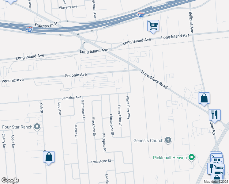 map of restaurants, bars, coffee shops, grocery stores, and more near 37 Torrey Pine Lane in Medford