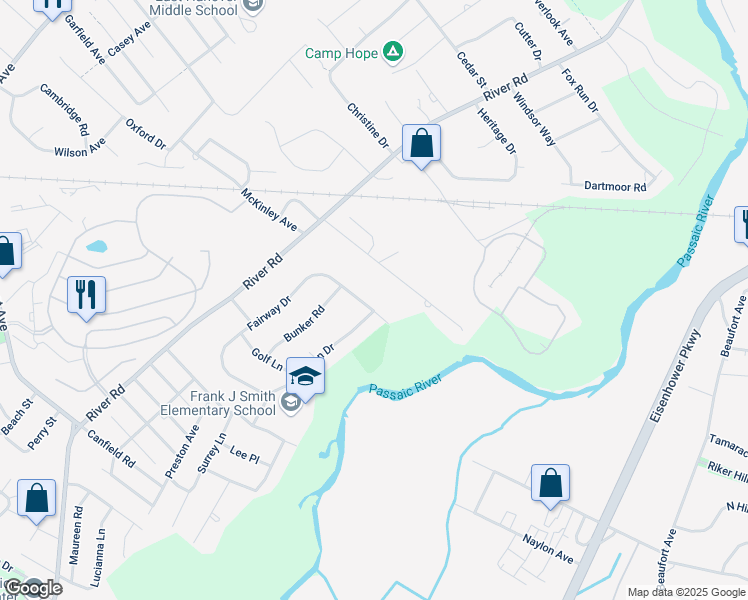 map of restaurants, bars, coffee shops, grocery stores, and more near 121 Fairway Drive in East Hanover
