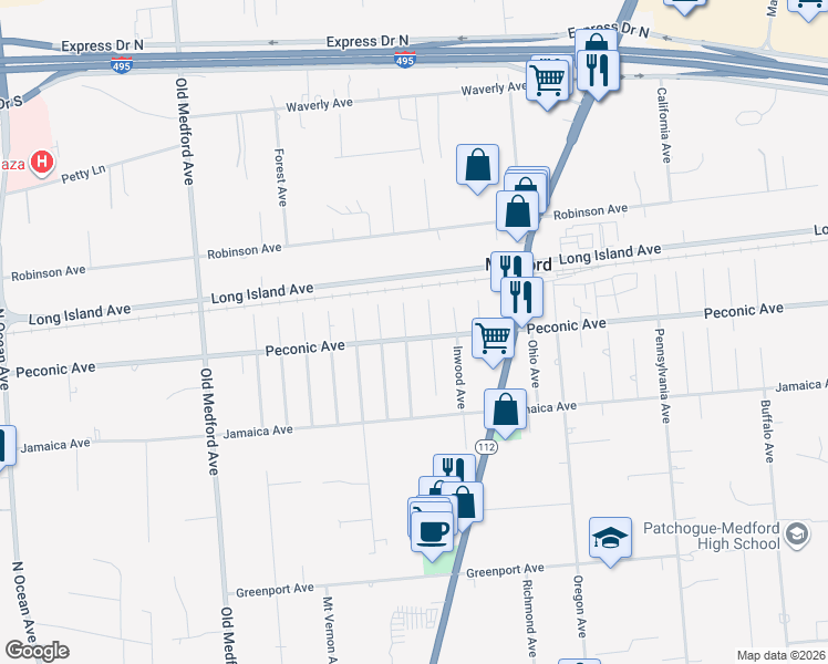 map of restaurants, bars, coffee shops, grocery stores, and more near 214 Inwood Avenue in Medford