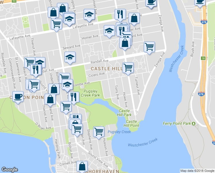 map of restaurants, bars, coffee shops, grocery stores, and more near 445 Olmstead Avenue in Bronx