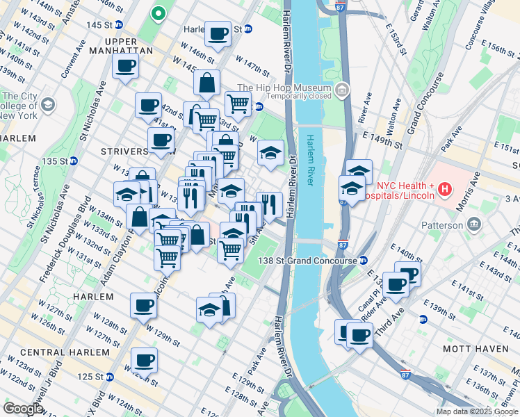 map of restaurants, bars, coffee shops, grocery stores, and more near in New York