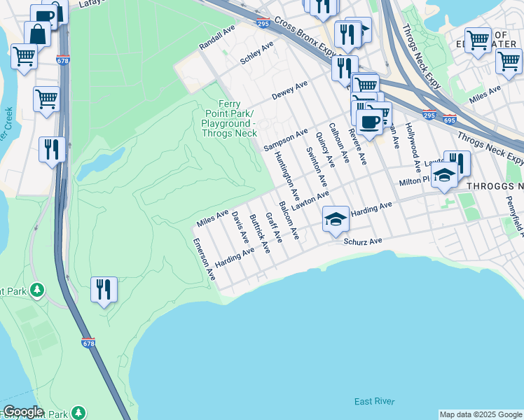 map of restaurants, bars, coffee shops, grocery stores, and more near 252 Buttrick Avenue in Bronx