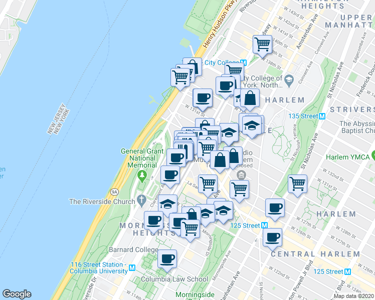 map of restaurants, bars, coffee shops, grocery stores, and more near in New York