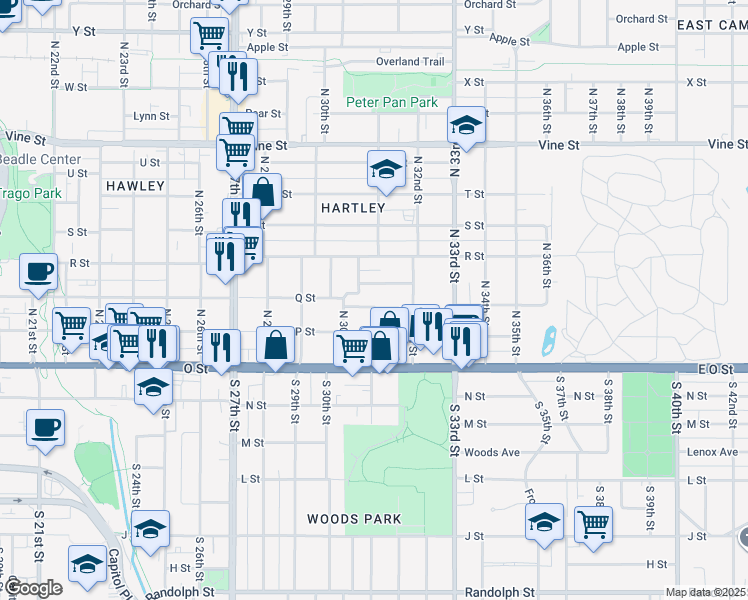map of restaurants, bars, coffee shops, grocery stores, and more near 217 North 31st Street in Lincoln