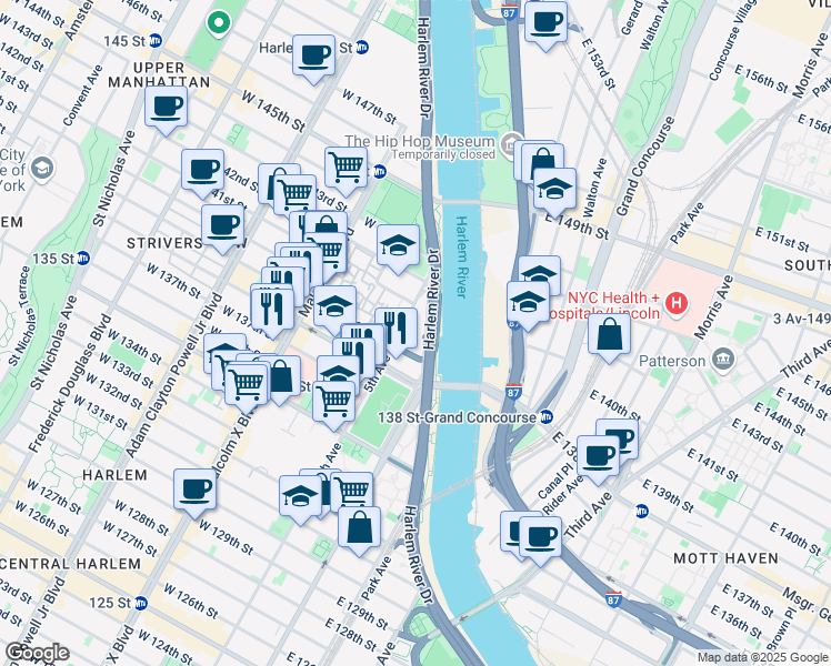 map of restaurants, bars, coffee shops, grocery stores, and more near in New York