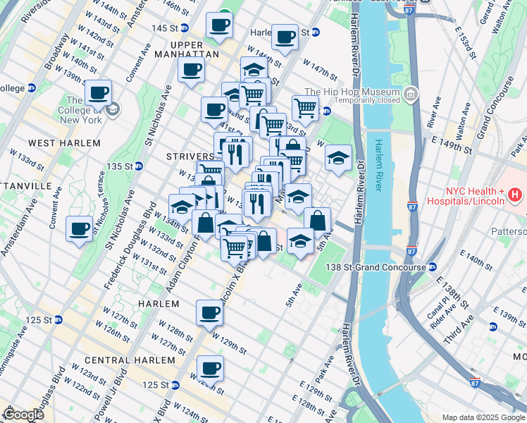 map of restaurants, bars, coffee shops, grocery stores, and more near in New York