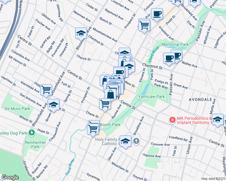 map of restaurants, bars, coffee shops, grocery stores, and more near 85 William Street in Nutley