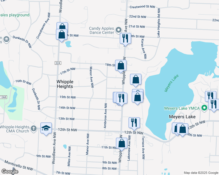 map of restaurants, bars, coffee shops, grocery stores, and more near 4456 17th Street Northwest in Canton