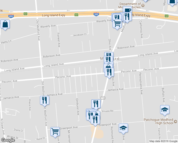 map of restaurants, bars, coffee shops, grocery stores, and more near 218 Holland Avenue in Medford