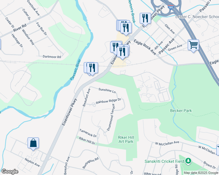 map of restaurants, bars, coffee shops, grocery stores, and more near 11 Sunshine Lane in Livingston