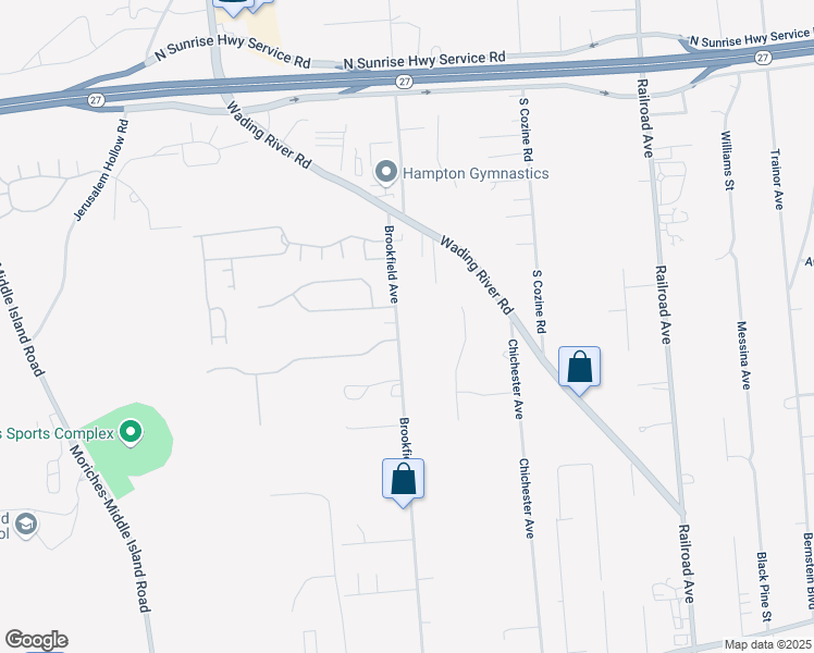 map of restaurants, bars, coffee shops, grocery stores, and more near 225 Brookfield Avenue in Center Moriches