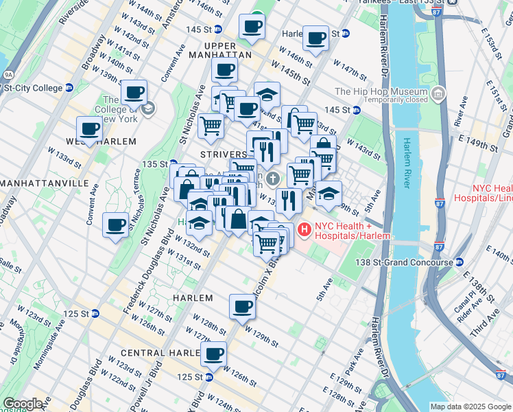 map of restaurants, bars, coffee shops, grocery stores, and more near in New York
