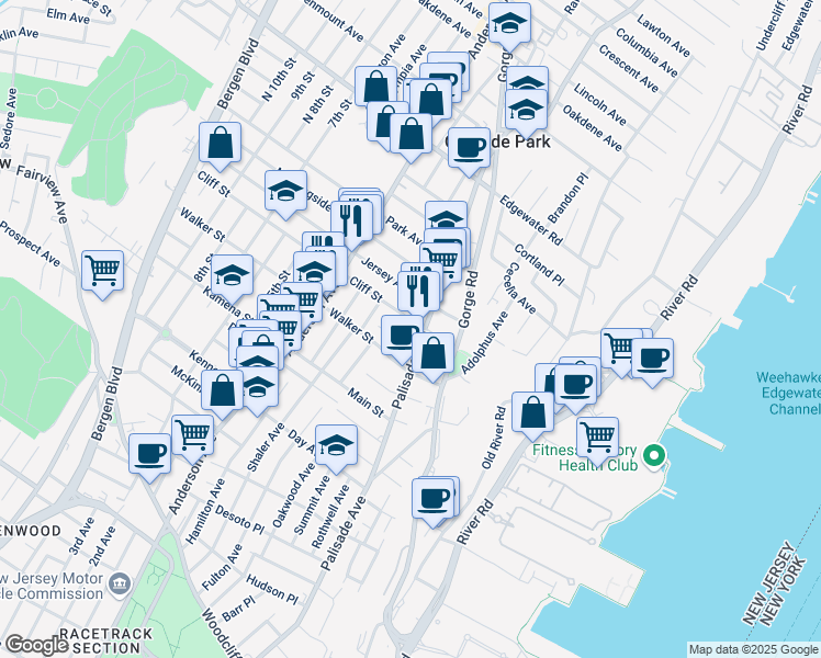 map of restaurants, bars, coffee shops, grocery stores, and more near 224 Cliff Street in Cliffside Park