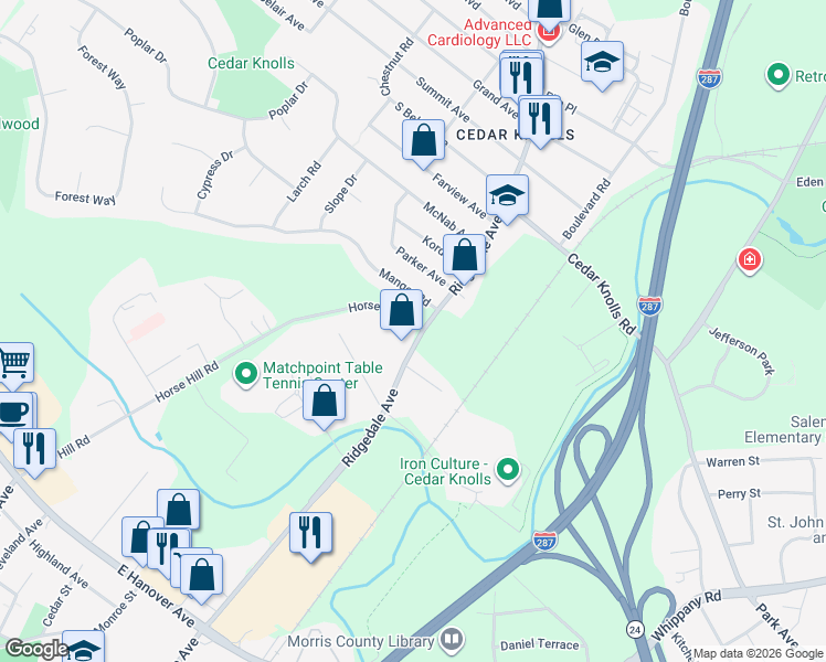 map of restaurants, bars, coffee shops, grocery stores, and more near 172 Ridgedale Avenue in Hanover