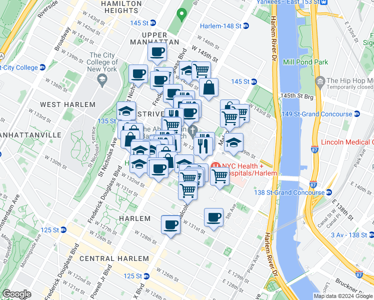 map of restaurants, bars, coffee shops, grocery stores, and more near in New York