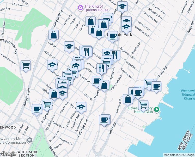 map of restaurants, bars, coffee shops, grocery stores, and more near 224 Cliff Street in Cliffside Park