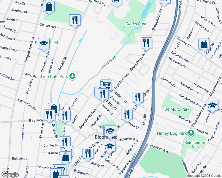 map of restaurants, bars, coffee shops, grocery stores, and more near 11 Union Place in Bloomfield