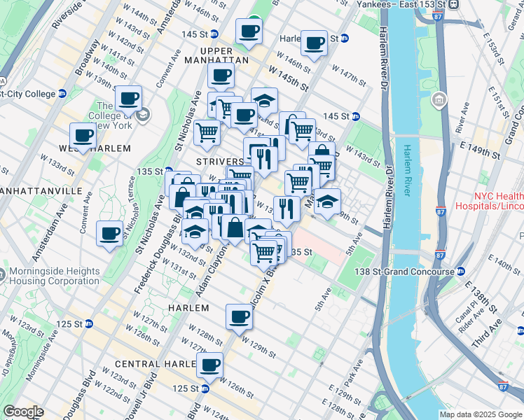 map of restaurants, bars, coffee shops, grocery stores, and more near in New York