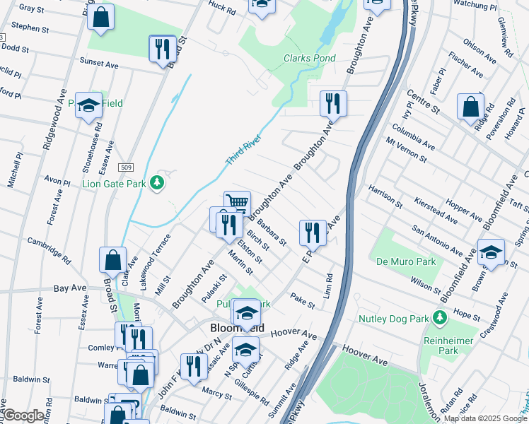 map of restaurants, bars, coffee shops, grocery stores, and more near 6 Fritz Street in Bloomfield