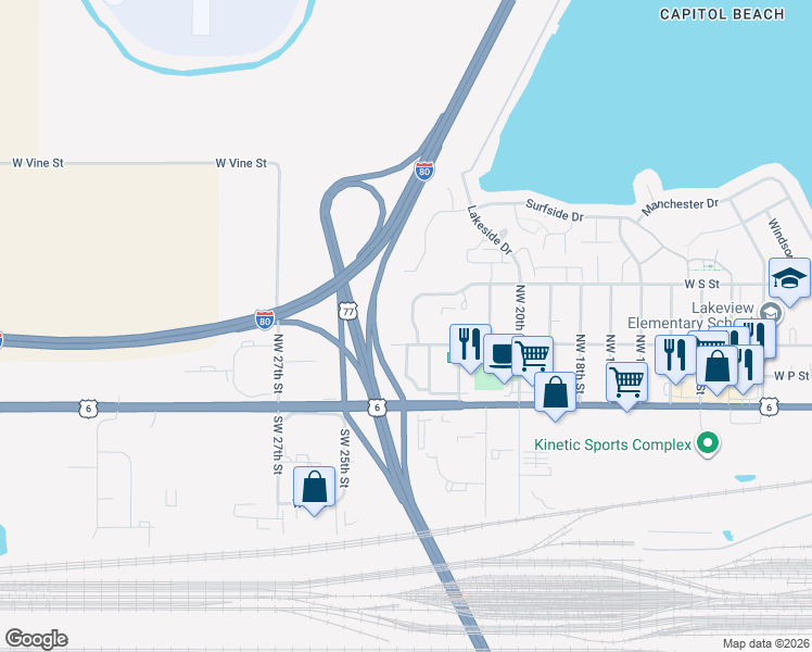 map of restaurants, bars, coffee shops, grocery stores, and more near 2235 West Q Street in Lincoln