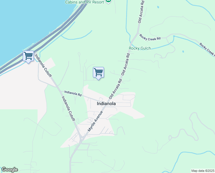map of restaurants, bars, coffee shops, grocery stores, and more near 3615 Old Arcata Road in Bayside