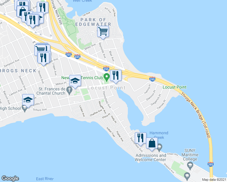 map of restaurants, bars, coffee shops, grocery stores, and more near 152 Prentiss Avenue in The Bronx