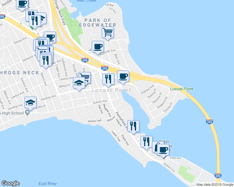 map of restaurants, bars, coffee shops, grocery stores, and more near 152 Prentiss Avenue in Bronx