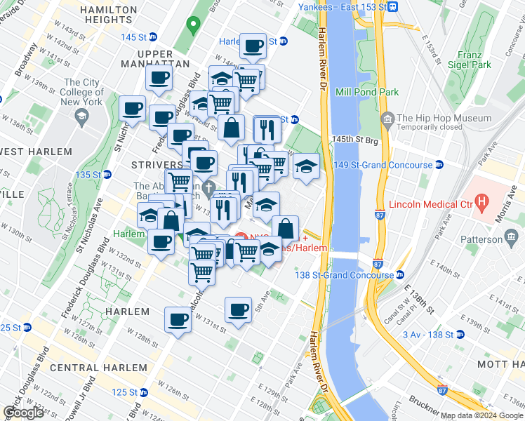 map of restaurants, bars, coffee shops, grocery stores, and more near 580 Esplanade Gardens Plaza in New York