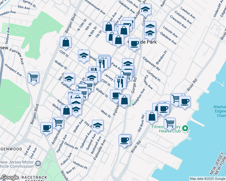 map of restaurants, bars, coffee shops, grocery stores, and more near 224 Cliff Street in Cliffside Park
