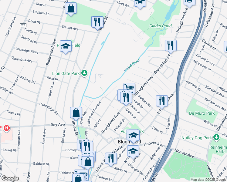 map of restaurants, bars, coffee shops, grocery stores, and more near 243 Lakewood Drive in Bloomfield