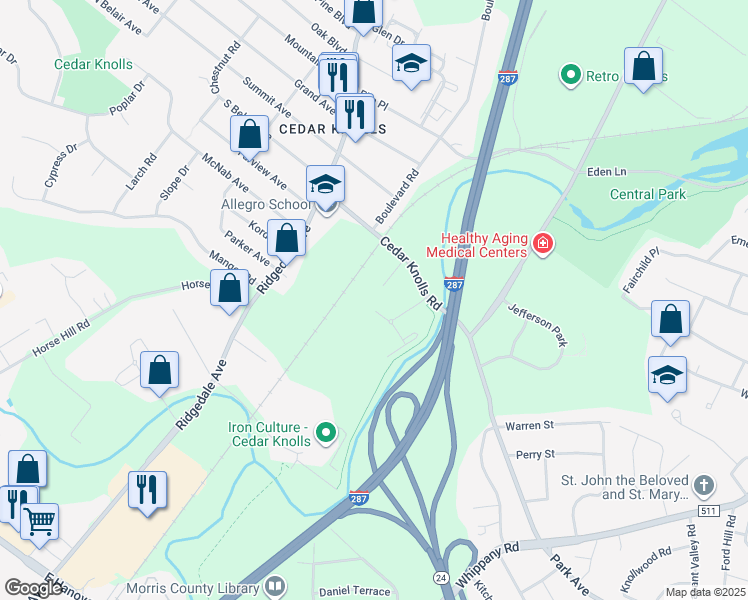map of restaurants, bars, coffee shops, grocery stores, and more near 1 Jori Lane in Hanover