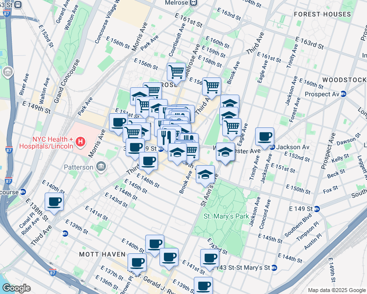 map of restaurants, bars, coffee shops, grocery stores, and more near 556 Bergen Avenue in Bronx