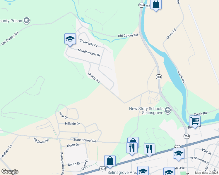 map of restaurants, bars, coffee shops, grocery stores, and more near 22 Quarry Road in Selinsgrove