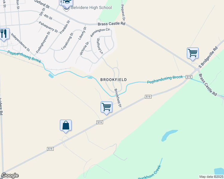 map of restaurants, bars, coffee shops, grocery stores, and more near 1 Brookfield Drive in Belvidere